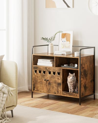 Apetaccat Katzenklo Schrank Katzenhaus Katzentoilette Schrank versteckt Katzenhaus für Innenräume mit Kratzmatte Fit die meisten Katze und Wurf Box Rustikal braun