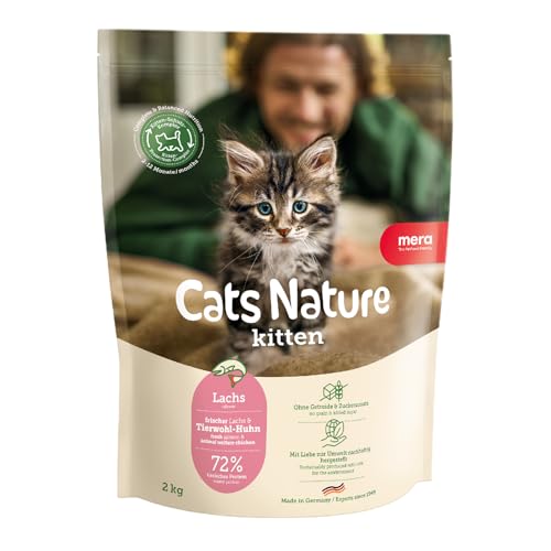 MERA Cats Nature Lachs Premium Kitten Trockenfutter für Katzen 400g Getreidefrei zuckerfrei Katzenfutter Trocken mit hohen Fleischanteil Colostrum Dry Cat Food