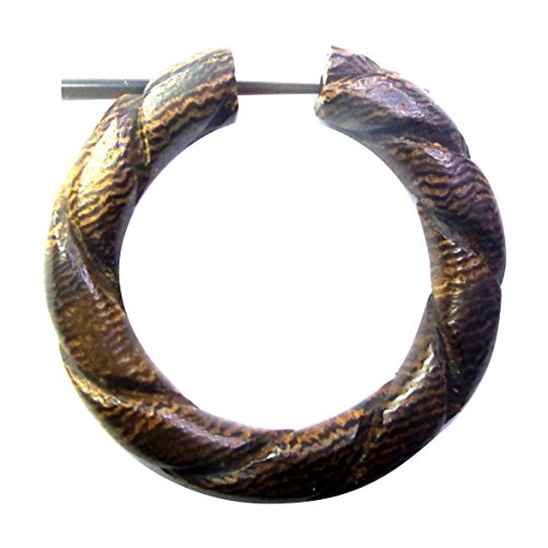 Holz Pin Creolen Narraholz Horn-Pin dunkelbraun gemasert handgefertigt groß Seil Zahnrad Spinne Schmetterling Rad dunkelbraun hell rotbraun Herren Damen Kreolen Ohrringe mit Stift Parasitholz