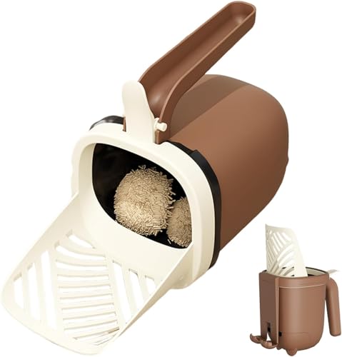 Generisch Katzenstreuschaufel Katzenkotschaufel mit Halter und Abfallbehälter Streuschaufel tragbare Streuschaufel mit großem Fassungsvermögen schmutzfreie Katzenstreuschaufel