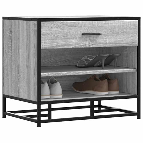 Gecheer Schuhbank Grau Sonoma 60x40x53 5 cm Holzwerkstoff und Metall Schuhorganizer Schuhregal Sitzbank für Eingangsbereich Garderobe Wohnzimmer849222
