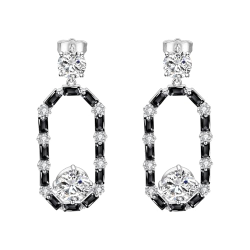 Airokiy Ohrringe Silber Creolen Damen mit Gelben Zirkonien Schwarz Kristall Oval Hängend Ohrringe Stecker Ohrhänger Rechteck