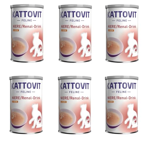 Kattovit Niere Renal-Drink Huhn 6er Pack 6 x 135 ml Ergänzungsfuttermittel für ausgewachsene Katzen Fleischstückchen mit Huhn Zur Unterstützung der Nierenfunktion