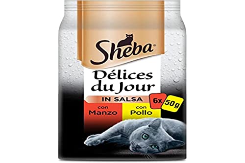 Sheba D lice Du Jour Nassfutter für Katzen mit Rindfleisch und Huhn in Sauce 12 Packungen mit 6 Beuteln x 50 g je 50 g insgesamt 3600 g