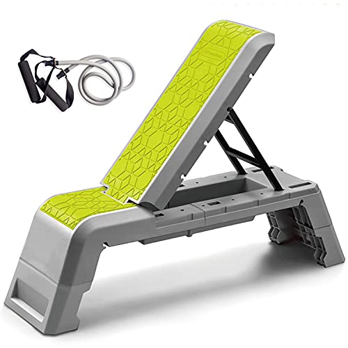 leikefitness Multifunktionale Aerobic Deck mit Cord Workout Plattform Einstellbare Hantel Bank Gewicht Bank Professionelle Fitnessgeräte für Home Gym Green