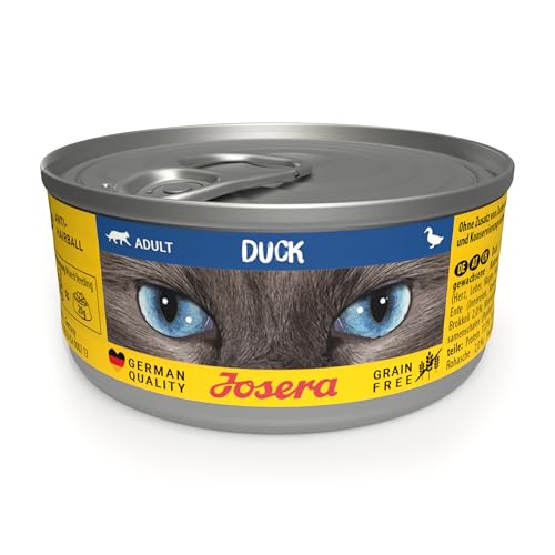 JOSERA Nassfutter Duck 12 x 85 g Adult Premium Katzenfutter nass für ausgewachsene Katzen Ente mit Lachsöl getreidefrei gegen Harnsteinbildung Haarballen Alleinfutter 12er Pack