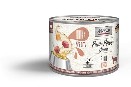 Mac s Cat Paw Power Drink 6 x 200g Rind Flüssiger Katzensnack Getreidefreies Monoprotein Mit Süßkartoffeln Löwenzahn Taurin Vielseitig als Topping Trinkwasserzusatz Snack