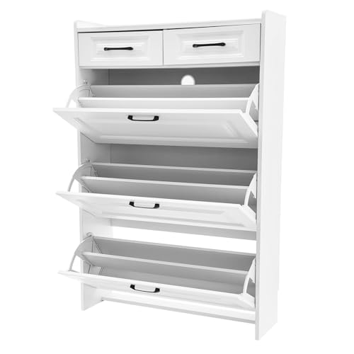 Holz Kippschubladen Schuhregal Freistehender Kipp Eimer Schuh Organizer für 16 20 Paare Weiß Holz Wohnzimmer Flur Moderner Flip Schuh Schrank Freistehend 80 24 120 cm