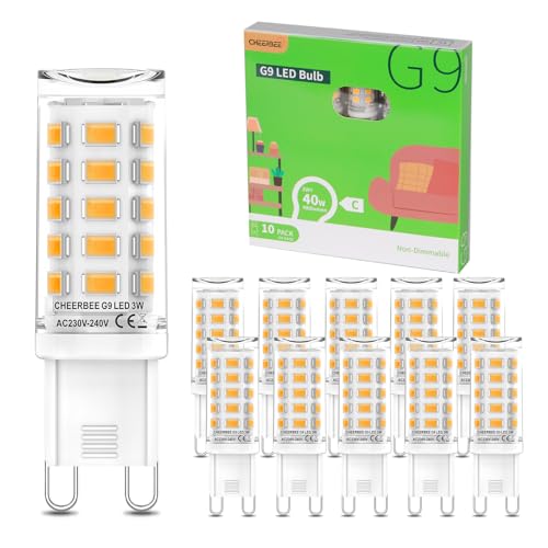 CHEERBEE G9 LED Warmweiß 3W 10er Pack Ersetzt 40W Halogenlampe 2700K 480LM Energiesparende G9 Leuchtmittel Flimmerfrei CRI 80 Nicht Dimmbar Kompakte Birne für Hausbeleuchtung.