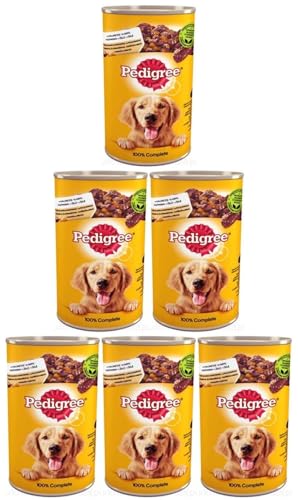 Pedigree Adult Nassfutter für Erwachsene Hunde mit Huhn und Karotte in Gelee 6 x 1200g 6 Dosen
