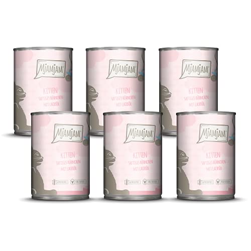 MjAMjAM - Premium Nassfutter für Katzen - Kitten saftiges Hühnchen mit Lachsöl 6er Pack 6 x 400 g getreidefrei mit extra viel Fleisch