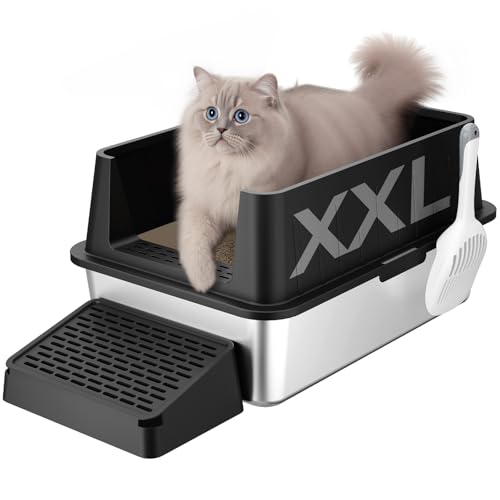 Lifewit 38L Katzenklo Edelstahl Katzenklo Offen 60x40x30 cm mit Schaufel Pedal katzentoilette XXL katzenklo groß ohne Deckel für große Katzen für Wohnzimmer Schlafzimmer schwarz