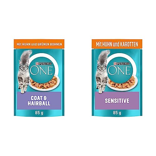 PURINA ONE Coat Hairball Katzenfutter nass in Sauce mit Huhn 26er Pack 26 x 85g Sensitive Katzenfutter nass zarte Stückchen in Sauce mit Huhn 26er Pack 26 x 85g