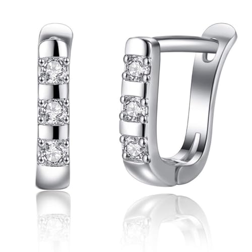 KIM JOHANSON Edelstahl Damen Ohrringe Alexa in Silber Creolen mit weißen Zirkonia Steinchen Boho Schmuck für Frauen Wasserfeste Ohrhänger Multi Layer Kreolen Inkl. Schmuckbeutel