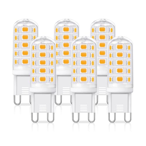 Caldarax 6 Stück G9 LED Lampe Warmweiß 2700K 350LM LED Leuchtmittel 3W Ersatz 30-40W Halogenlampe AC 220-240V Glühbirne G9 Energiesparende Kleine Birne Nicht Dimmbar