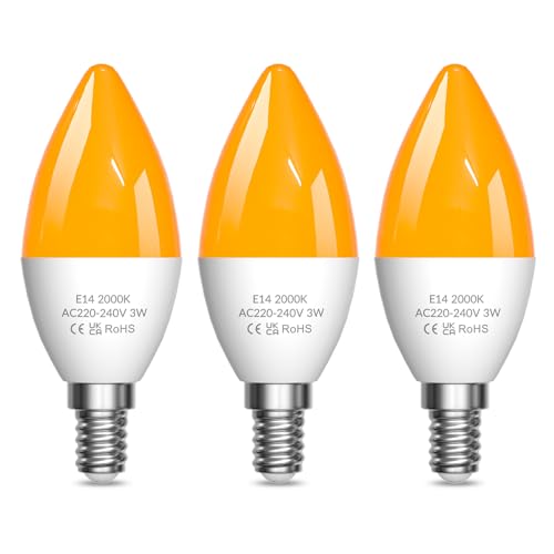 Lamptobe E14 LED Glühbirne 2000K Kerzenbirnen E14 Leuchtmittel Bernstein Warmlicht Blaulicht-Blockierung Nachtlicht 3W Weiches für Schlafzimmer Baby Nachtlicht und Gesundes Schlafen 3 Stück