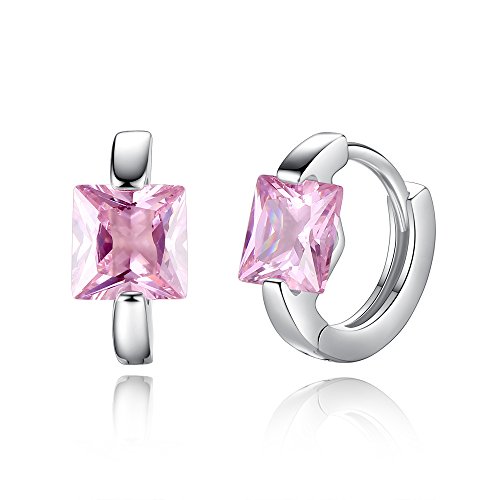 Creole Hoop Ohrringe Damen Mädchen 925er Sterling Silber Elegant mit Platz Zirkonia Hypoallergen Mode Ohrschmuck Pink