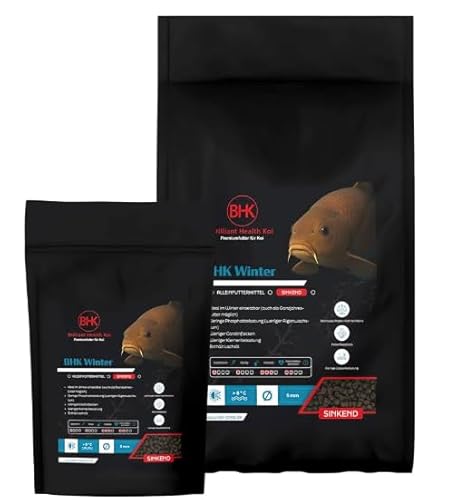 BHK - Koi Futter Winter 1 2kg Sinkfutter 5mm für Koi Leicht verdaulich schwimmblasenfreundlich Winterfutter ab 8 C Teichfutter kaltwassergeeignet 1 2kg 5mm