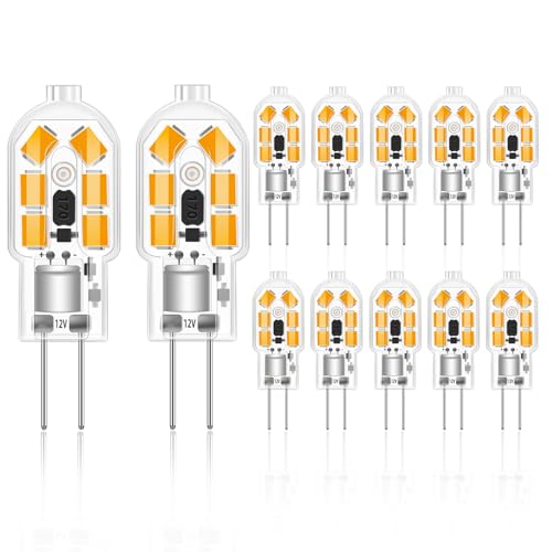 Liuyife 12 Stück Bi-Pin G4 LED-Lampe 2W 12V AC DC Warmweiße 3000K-Glühbirne 2W Ersetzt 20W Halogenlampe 200LM Nicht Dimmbar Geeignet Für Eine Vielzahl Von Lampen Mit G4-Sockel