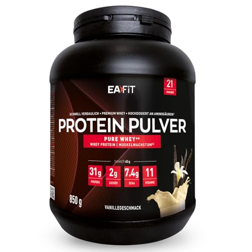 Protein Pulver Vanille 850g - Premium Eiweiss protein pulver für Muskelaufbau - Whey Protein Isolate - Protein Pulver mit Shaker Empfehlung - für Shaker Protein Fitness - EAFIT