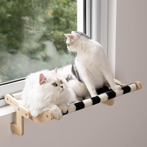 MEWOOFUN Katzen Hängematte heizung Fensterplätze für Katzen Fensterbankliege Katzenhängebett Fenster Platzsparendes Design bis zu 18kg 55x40cm Large Black White