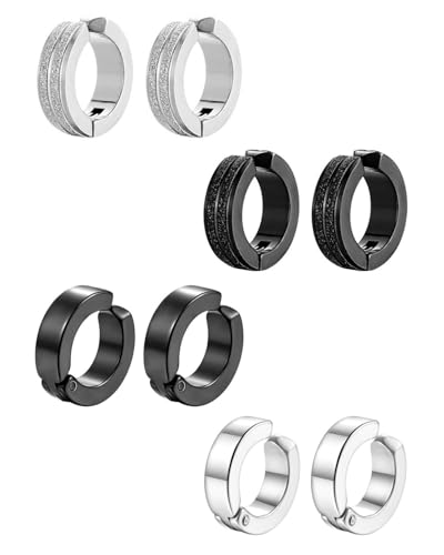 TPZORJX Piercing Clip Ohrringe für Männer Frauen - Edelstahl Ohrringe Herren Non Piercing Ohrringe Set mit Geschenkbox Creolen Edelstahl ohne Loch Fake Ohrstecker Ohrclips Klappcreolen 4 Paar