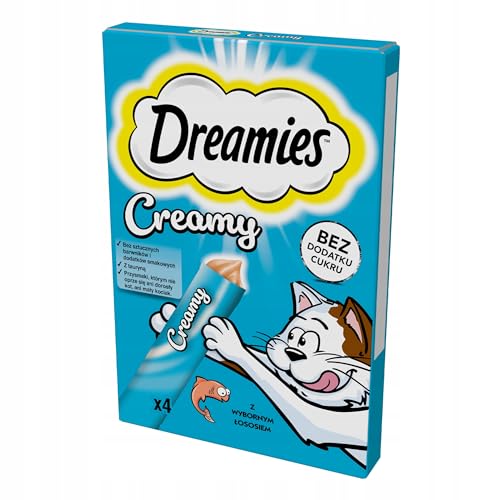 Dreamies Katzenleckerlis Creamy Snacks mit Lachs köstlich cremiger Geschmack 20 Portionsbeutel 5 x 4 x 10g