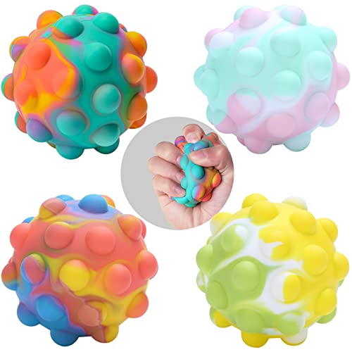 Ledeak 4 Stück Pop it Ball Fidget Spielzeug Fidget Ball Popit Ball Antistressball Spielzeug Stressball Set Squishy Bubble Ball Squeeze Spielzeug Stressbälle Fidget Toy für Kinder Erwachsene Teens