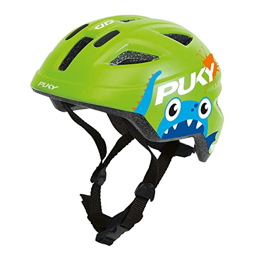 PUKY PH 8 Pro-S Fahrradhelm für Kinder Größe S - 45-51 cm mit integriertem Insektenschutz Farbe Kiwi mit Monster-Design