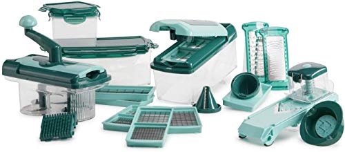 Genius Nicer Dicer Fusion Julietti 34 Teile Schneiden Reiben Julienne Spiralen Hobeln Würfeln Obst- und Gemüseschneider Bekannt aus TV NEU Mintgrün