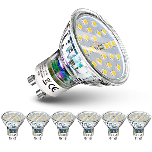 GU10 LED Warmweiß 4500K 6 Stück GU10 LED Lampen 6.5W 700Lm NICHT Dimmbar Ersatz für 65W Halogenlampen 120 Breite Abstrahlwinkel Leuchtmittel GU10 Lampenschirm aus Glas CE und RoHS Zertifiziert