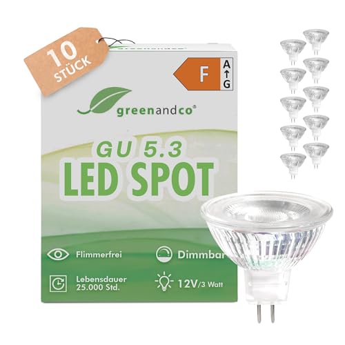 greenandco 10x.3 ersetzt 28Wß CRI 90 3W 250 lm 38 flimmerfrei COB