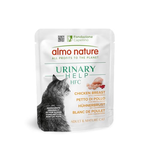 Almo Nature HFC Urinary Help - Nassfutter für Katzen - Unterstützung für die Harnwege - Hühnerbrust Cranberries - Human Grade Monoprotein Glutenfrei - 24x50g