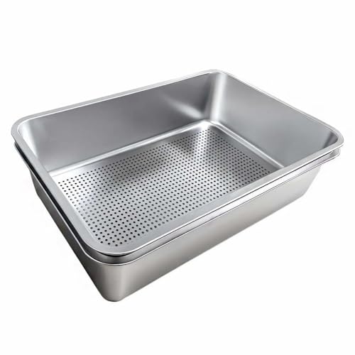 Katzenklo Edelstahl Groß mit Sieb Katzentoilette Offenes Design Niedrige Schwelle Metall Wanne Leicht Zu Reinigen Großes Fassungsvermögen für Kaninchen