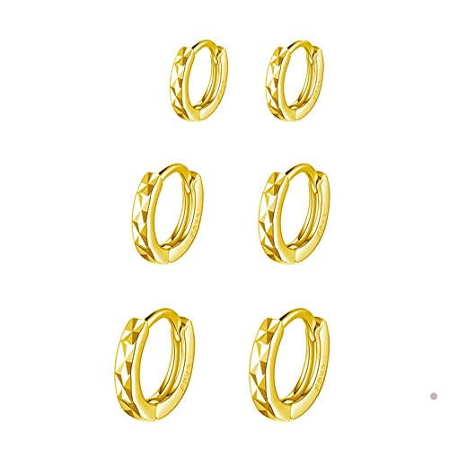 Ohrringe Gold Creolen 3 Paar Creolen Gold Klein Ohrringe Gold Set für Männer Herren Hypoallergene Ohrringe Helix Piercings für Frauen Mädchen 8mm 10mm 12mm