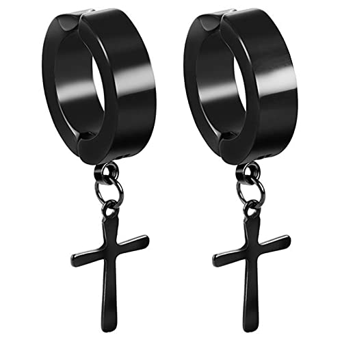 LEEQ Schmuck Herren Damen Ohrringe Creolen Edelstahl Kreuz Huggie Klappcreolen Ohrstecker Ohrhänger Silber Gold Schwar Schwarz