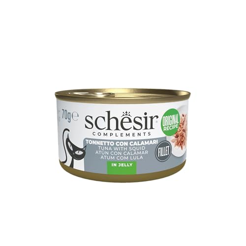 Schesir Thunfischfilets mit Tintenfisch in Gelee ergänzendes Nassfutter für Katzen Originalrezept 100% natürlich 12 Dosen 70 g
