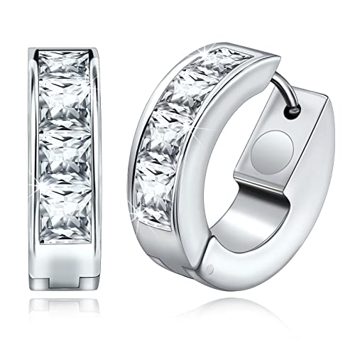 JEROOT Titan Magnettherapie ohrringe für Damen Creolen Stilvolle runde Ring Magnet Ohrringe aus Sterling Silber mit farblosen Zirkonia-Steinen 3500 gauss Weiß B
