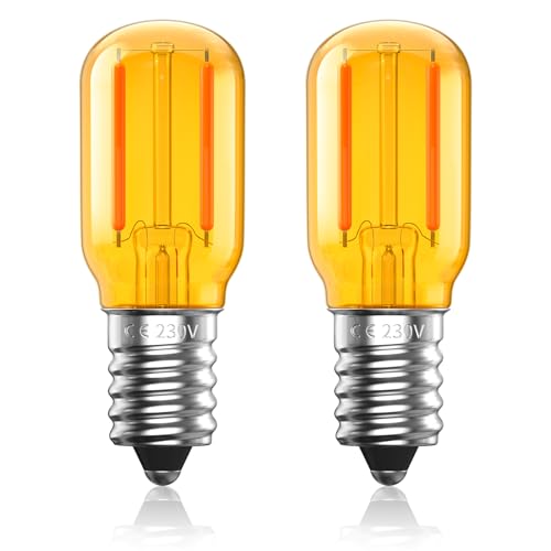 Luxvista Glühbirne E14 Vintage LED Warmweiss 1W T22 LED Brine SES Lampenfassung E14 Warmweiß 2000K Amber Glas LED Kühlschranklampe Backofenlampe Äquivalent 10W Nicht Dimmbar 2 Stück