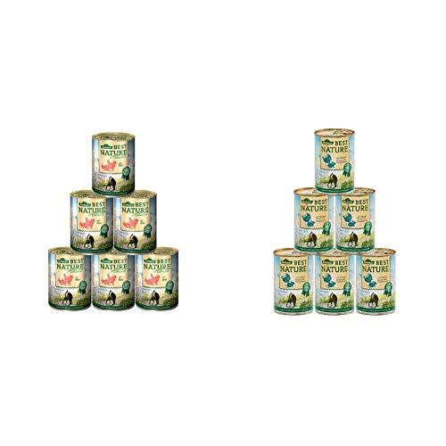 Dehner Best Nature Katzenfutter Adult Lachs und Huhn 6 x 400 g 2.4 kg Best Nature Katzenfutter Adult Geflügelherzen und Kaninchen 6 x 400 g 2.4 kg