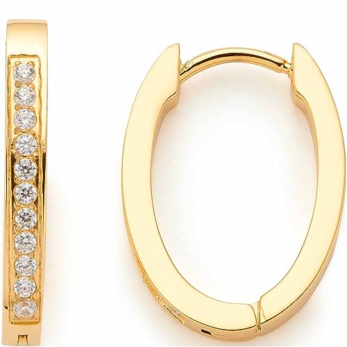  Ronia s Set IP Gold kleine Kreolen Klappverschluss und Zirkonia Steinen Schmuck Geschenk für Frauen 023246