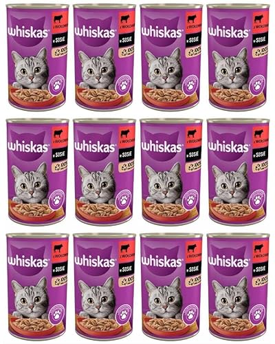 Whiskas Katzenfutter Nassfutter Adult 1 mit Rindfleisch in Sauce 12 Dosen 12 x 400g