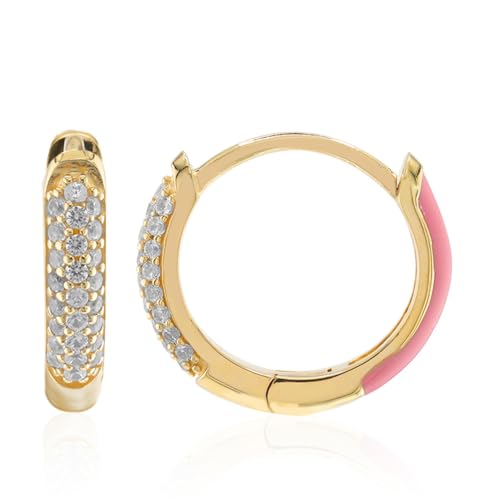 Cavill Zirkon Creolen Ohrringe 925 Sterling Silber Vergoldet mit 0 315 Karat Rundschliff aus Tansania 14 mm Rosa Akzent Modern Elegant Glamouröser Schmuck