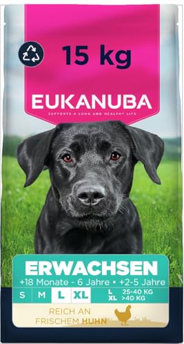 Eukanuba Hundefutter Trocken mit frischem Huhn für große Rassen Premium Trockenfutter für ausgewachsene Hunde 15 kg