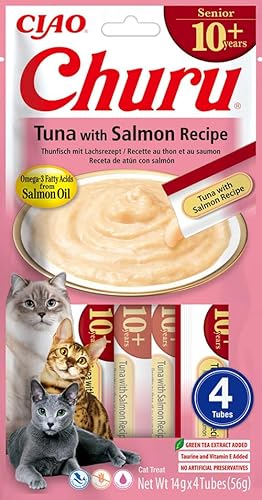INABA Churu Puree Katzenleckerlis Creamy Snacks Hochwertige Proteine mit Thunfisch und Lachs 56 g 1er Pack Katzensnacks in Premium Qualität