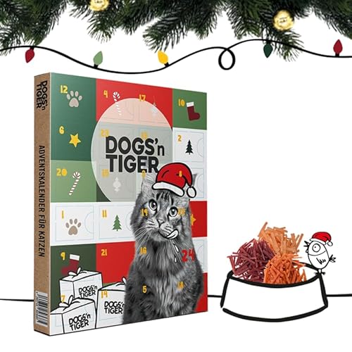 Adventskalender für Katzen von Dogs n Tiger Natürliche hochwertige Snacks aus 85% Fleisch hinter jedem Türchen ohne Zucker Getreide für alle Katzen