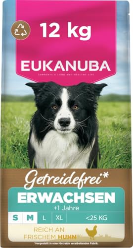 Eukanuba Hundefutter getreidefrei mit frischem Huhn für kleine und mittelgroße Rassen Premium Trockenfutter ohne Getreide für ausgewachsene Hunde 12 kg