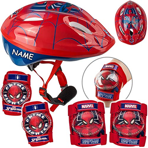 alles-meine.de GmbH 5 TLG. Set - Sicherheitsset - Kinderhelm Fahrradhelm - Spyderman - Gr. 52-56 - Circa 3 bis 15 Jahre - Größen verstellbar mitwachsend - TÜV geprüft - He..