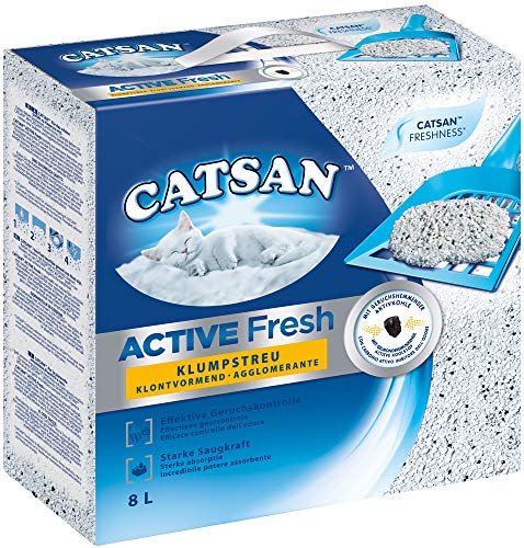 CATSAN Active Fresh Katzenstreu aus Naturton mit Aktivkohle Effektive Bindung von Geruch und Feuchtigkeit 1 x 8 Liter