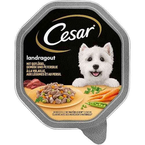 Cesar Landragout Nassfutter für ausgewachsene Hunde mit Geflügel und Gemüse Schale 6 x 150g